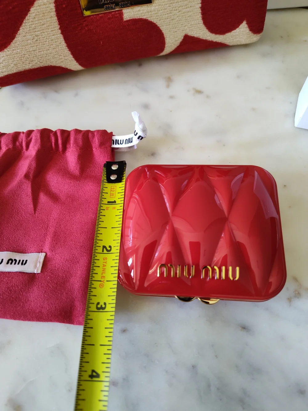 MIU MIU Red Ivory Heart Print Mirror Miroir Compact Clutch Pochette Gift Set NIB